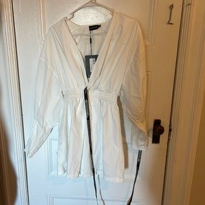 PLT shirt dress white